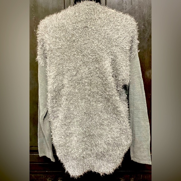 Questions by Say What? Gray fluffy sweater w/rhinestones &beads- medium - Picture 3 of 11